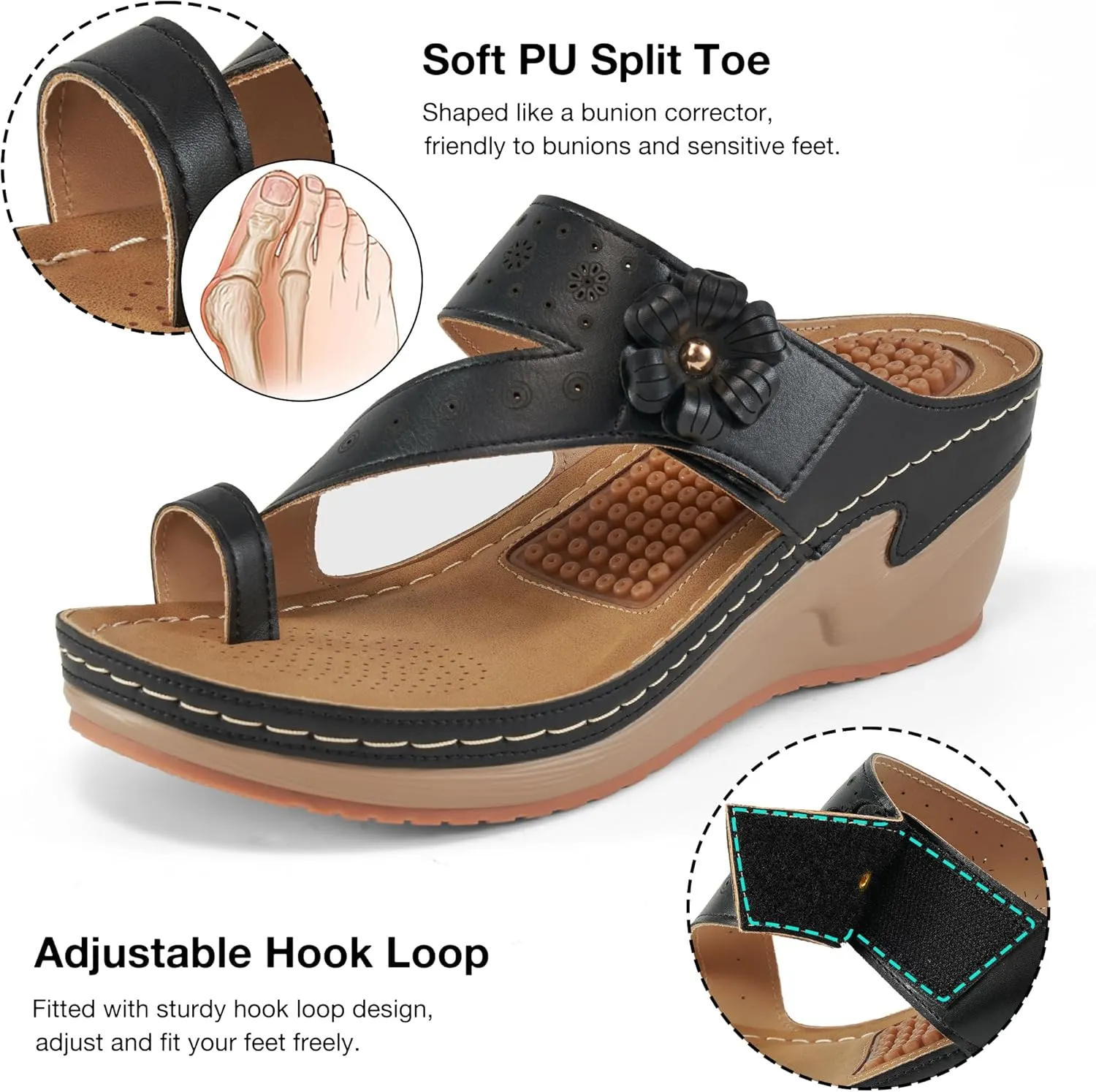 FUDYNMALC Sandals Women Wedge Shoes: Comfortable Womens Orthopedic Sandal Dressy Summer Flip Flops Fashion Walking Wedges with Adjustable