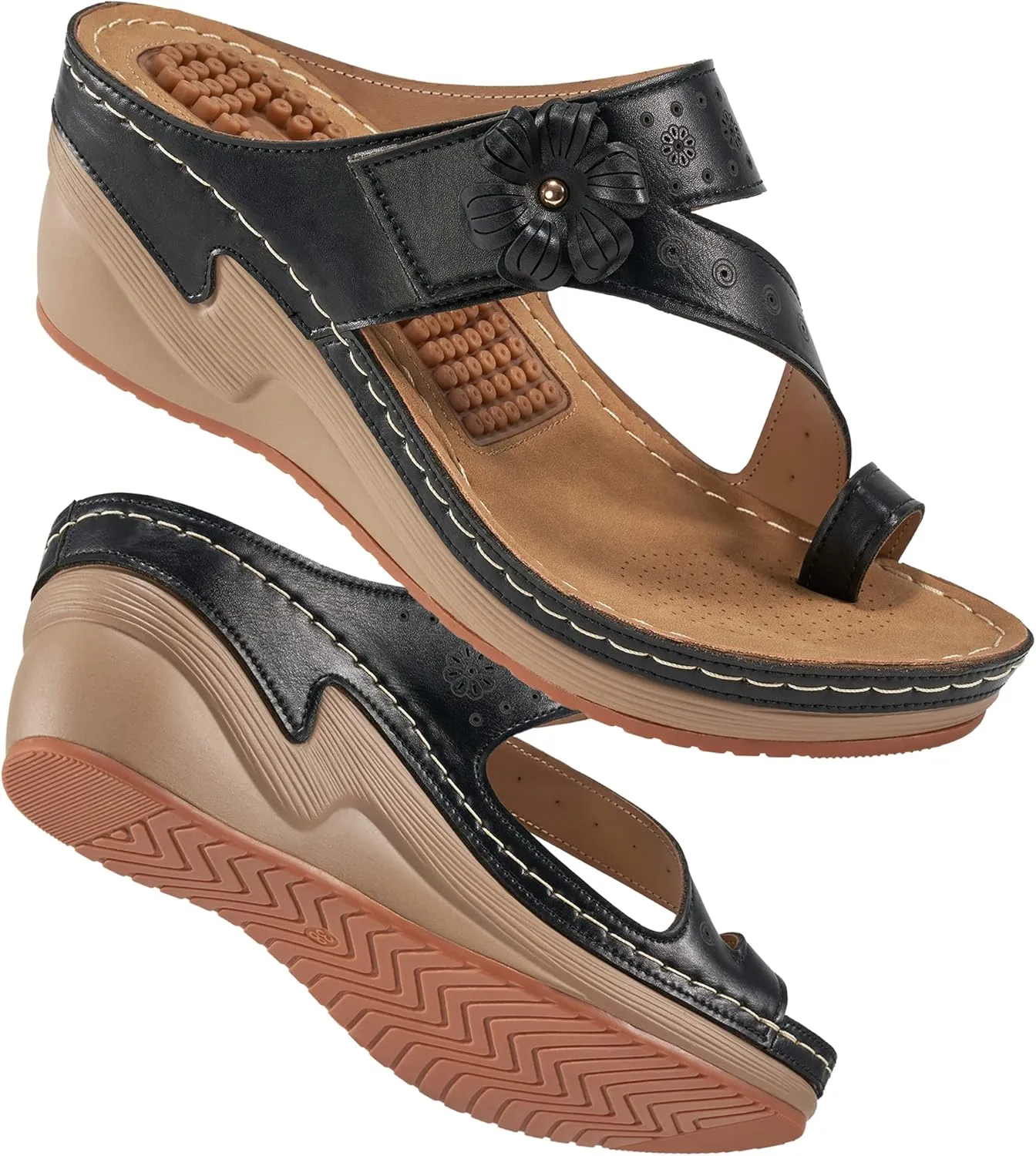 FUDYNMALC Sandals Women Wedge Shoes: Comfortable Womens Orthopedic Sandal Dressy Summer Flip Flops Fashion Walking Wedges with Adjustable