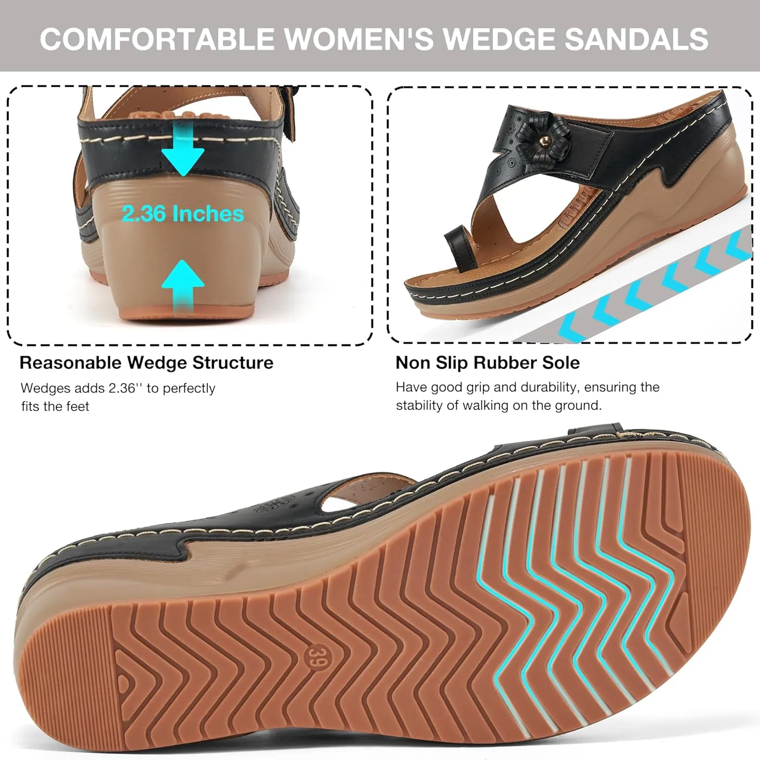 FUDYNMALC Sandals Women Wedge Shoes: Comfortable Womens Orthopedic Sandal Dressy Summer Flip Flops Fashion Walking Wedges with Adjustable
