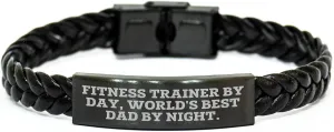 Funny Fitness Trainer Gifts from Men to World's Best Dad By Night Interlaced Leather Bracelet for Father's Day