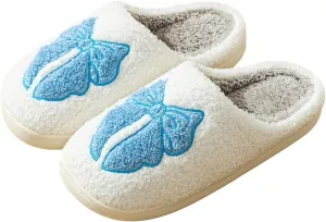 Fuzzy Cute Bow Slippers for Women Winter Warm Cozy House Slippers Plush Indoor Outdoor Shoes