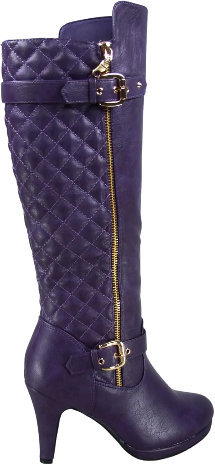 FZ-Win-45 Women's Fashion Round Toe High Heel Platform Zipper Knee High Boots