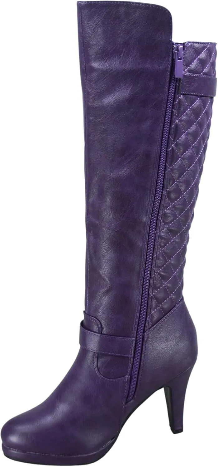 FZ-Win-45 Women's Fashion Round Toe High Heel Platform Zipper Knee High Boots