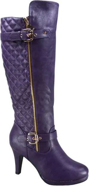 FZ-Win-45 Women's Fashion Round Toe High Heel Platform Zipper Knee High Boots