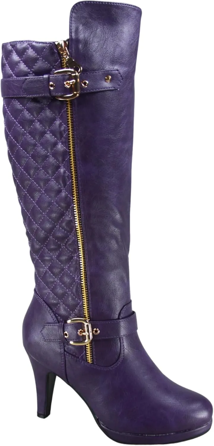 FZ-Win-45 Women's Fashion Round Toe High Heel Platform Zipper Knee High Boots
