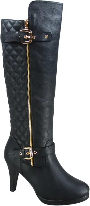 FZ-Win-45 Women's Fashion Round Toe High Heel Platform Zipper Knee High Boots