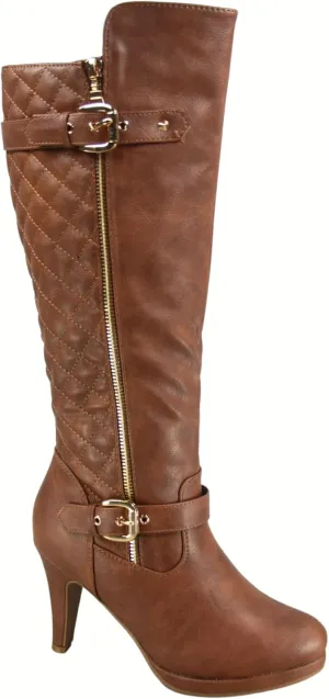 FZ-Win-45 Women's Fashion Round Toe High Heel Platform Zipper Knee High Boots