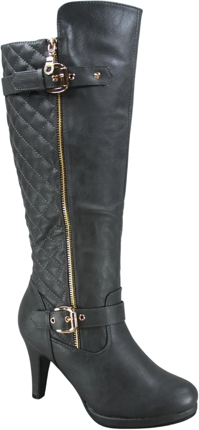 FZ-Win-45 Women's Fashion Round Toe High Heel Platform Zipper Knee High Boots
