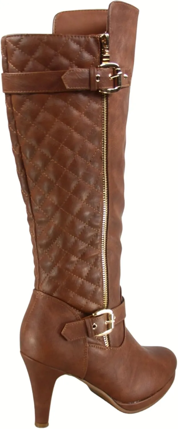 FZ-Win-45 Women's Fashion Round Toe High Heel Platform Zipper Knee High Boots