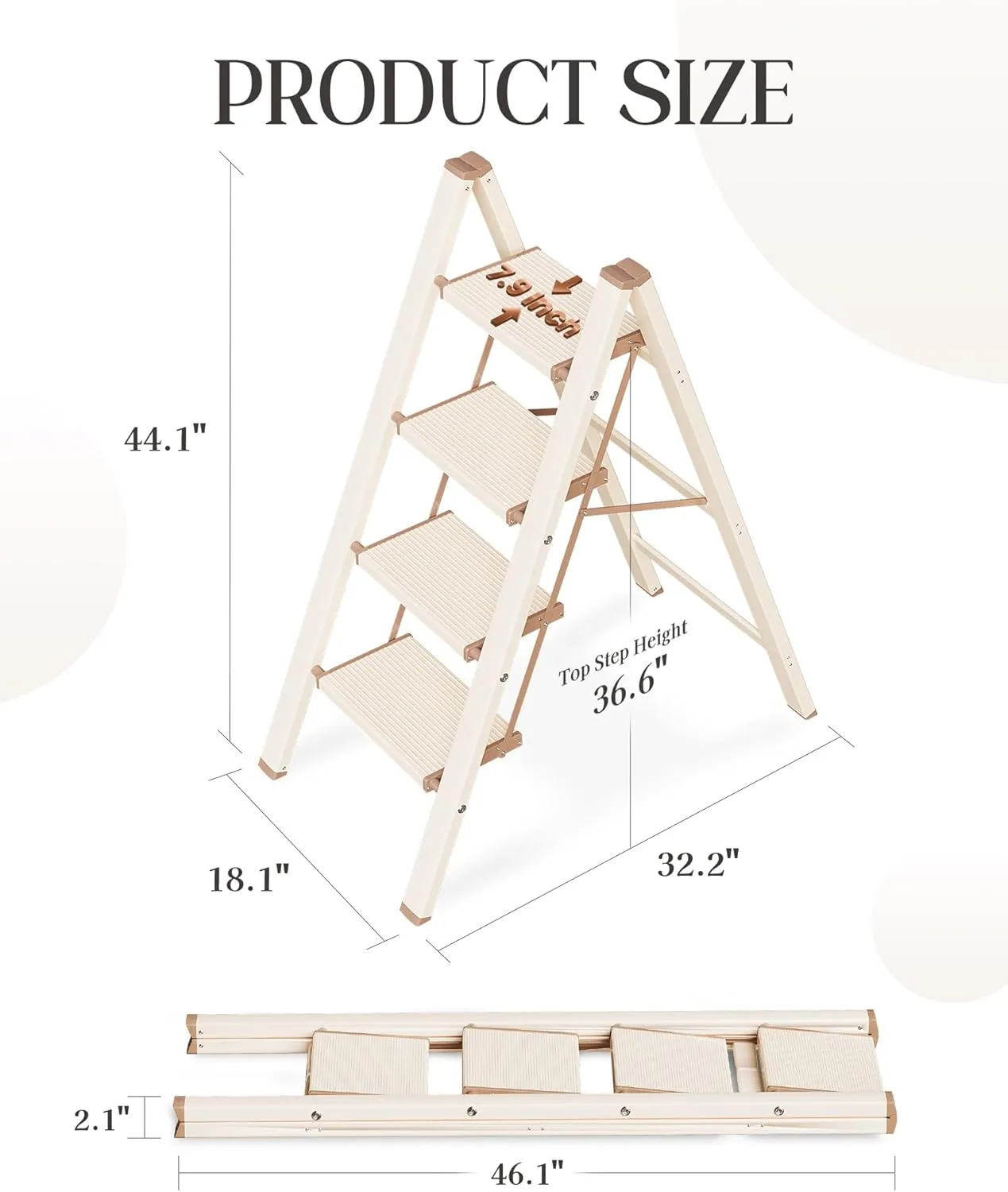 GameGem 4 Step Ladder, Aluminum Folding Step Stool with Anti-Slip Sturdy and Wide Pedal, Lightweight Portable Stepladder for Home and Kitchen Use Space Saving, 330 lbs, Chocolate White
