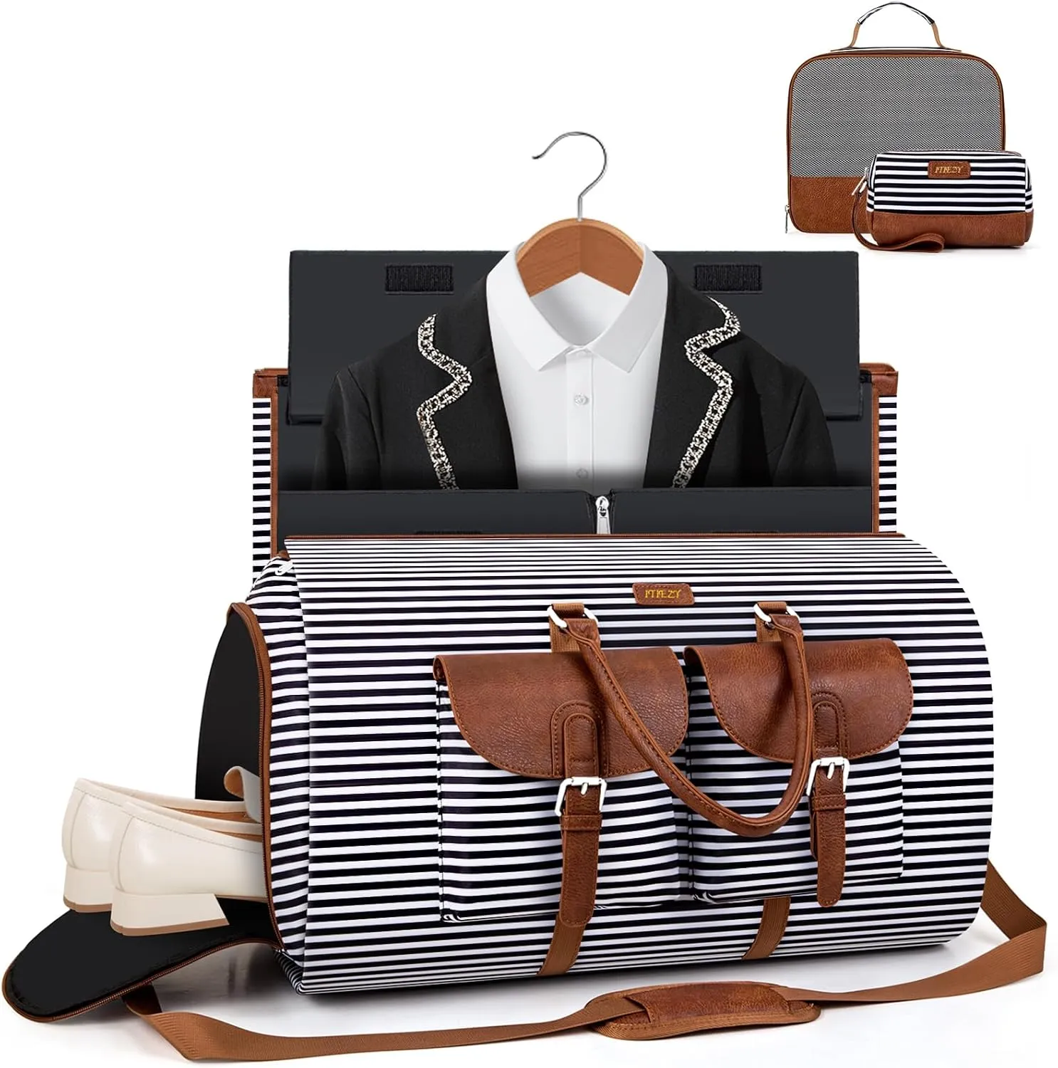 Garment Duffle Bag for Travel - Convertible Carry on Garment Duffel Travel Bag for Women Men Large Weekender Bag with Shoes Pouch 2 in 1 Hanging Suit Travel Duffel Bag 3pcs Set