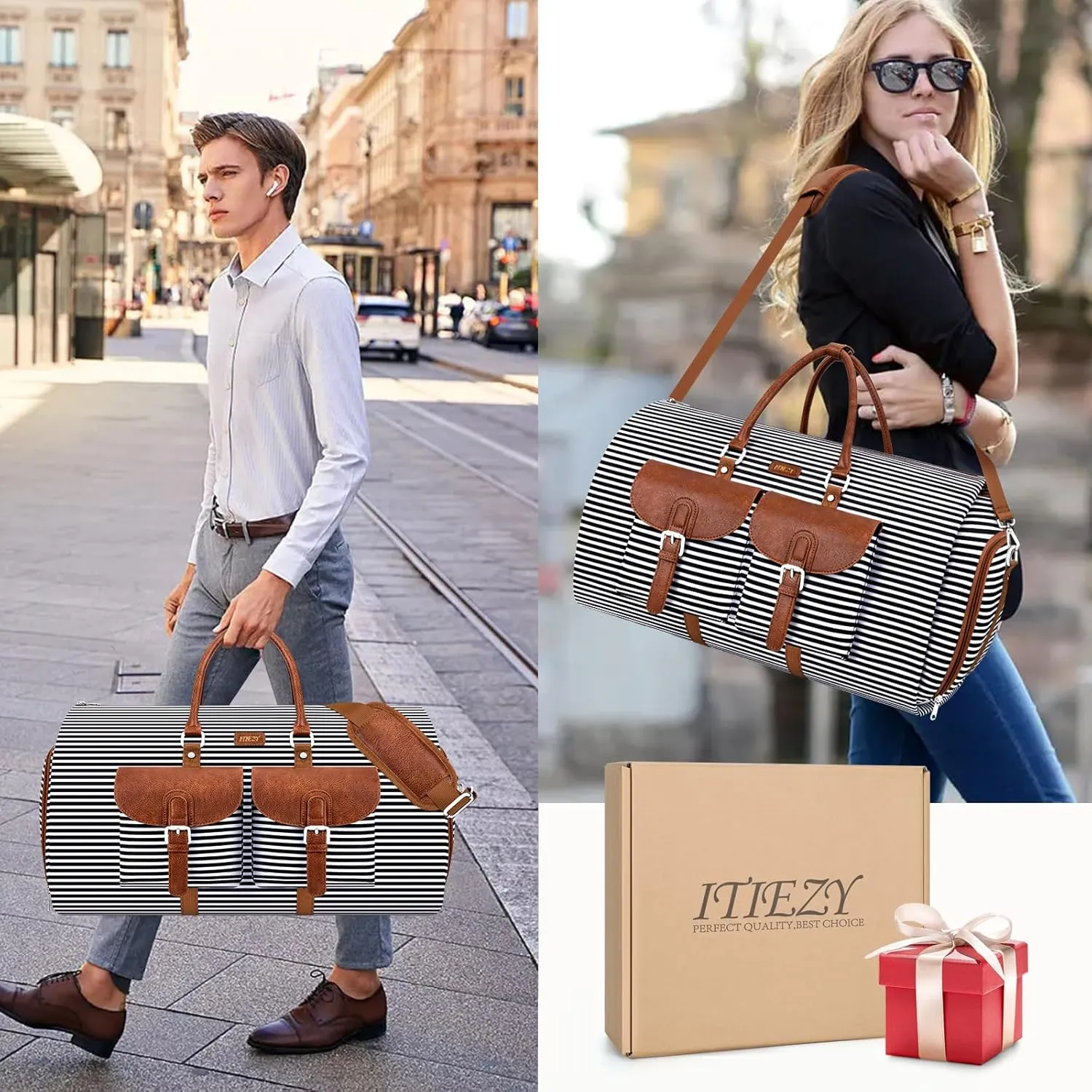 Garment Duffle Bag for Travel - Convertible Carry on Garment Duffel Travel Bag for Women Men Large Weekender Bag with Shoes Pouch 2 in 1 Hanging Suit Travel Duffel Bag 3pcs Set