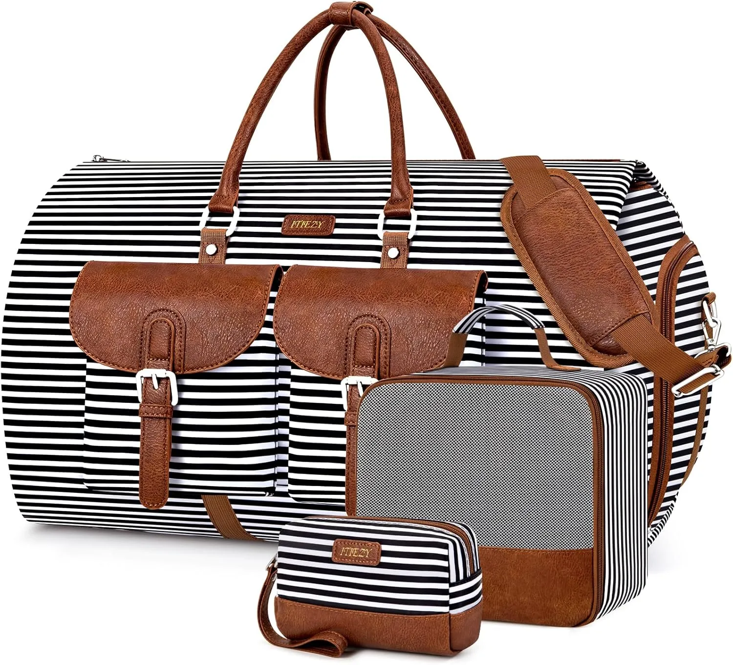 Garment Duffle Bag for Travel - Convertible Carry on Garment Duffel Travel Bag for Women Men Large Weekender Bag with Shoes Pouch 2 in 1 Hanging Suit Travel Duffel Bag 3pcs Set