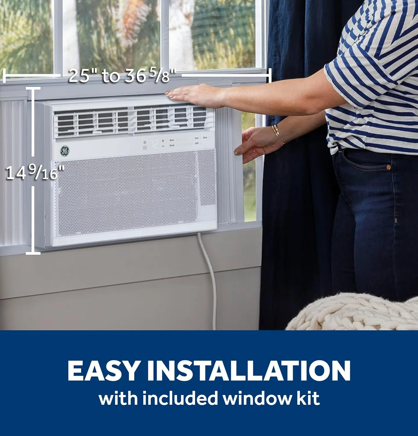 GE AWCS10WWA Window Air Conditioner, Wi-Fi Enabled, Energy-Efficient Cooling for Medium Rooms up to 450 sq ft, Easy Install Kit, Control Using Remote or Smartphone App, New 10,000 BTU, White