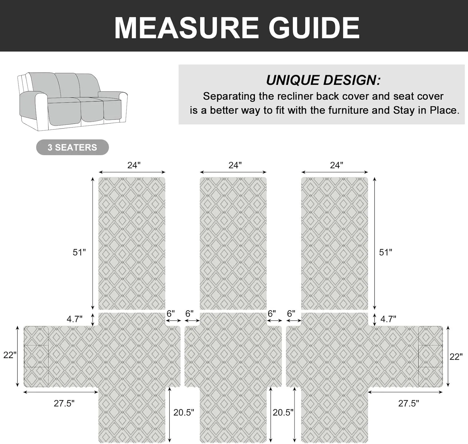 Genina Waterproof Couch Cover for Reclining Couch 3 Seater Non-Slip, Washable Recliner Sofa Covers for 3 Cushion Couch, Furniture Covers Couch Protector for Dogs Pets Kids (Camel, Recliner Sofa)