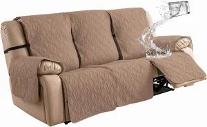 Genina Waterproof Couch Cover for Reclining Couch 3 Seater Non-Slip, Washable Recliner Sofa Covers for 3 Cushion Couch, Furniture Covers Couch Protector for Dogs Pets Kids (Camel, Recliner Sofa)