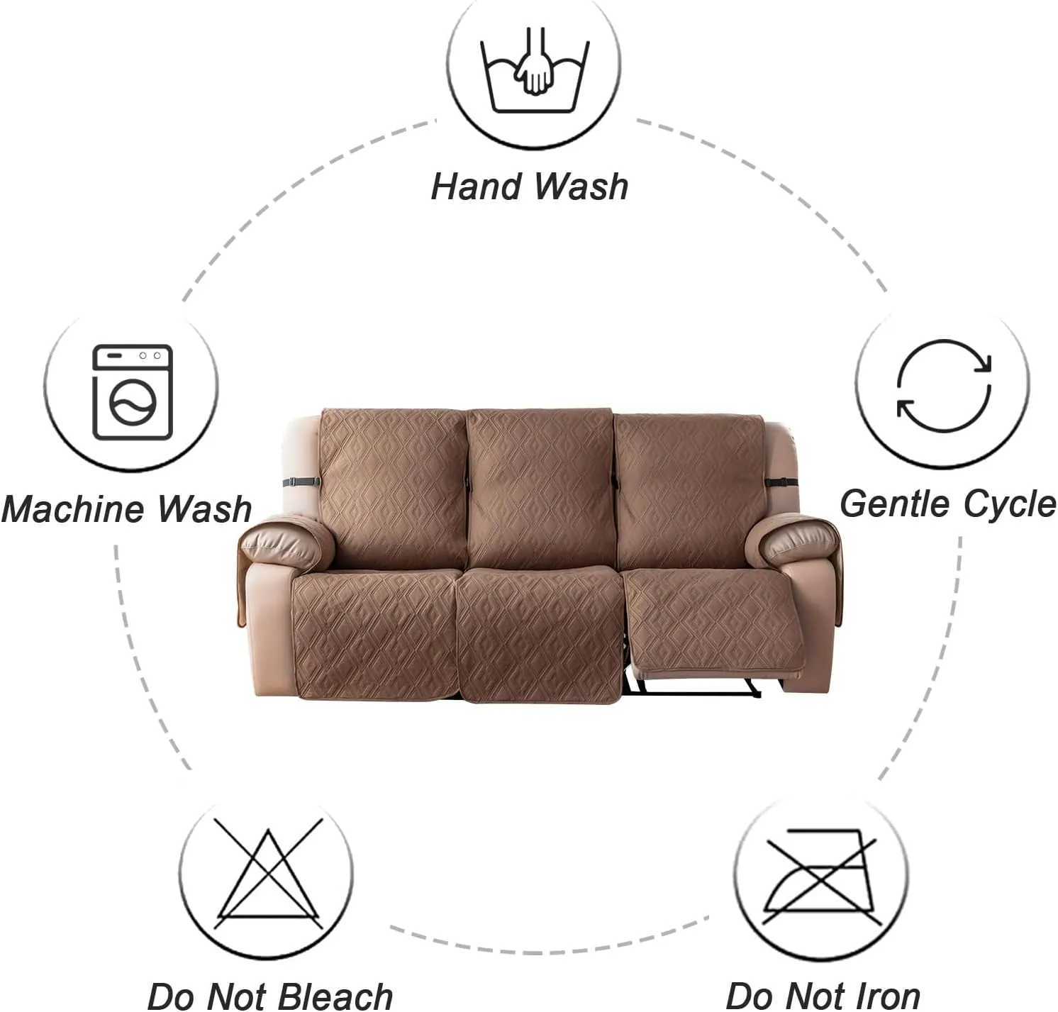 Genina Waterproof Couch Cover for Reclining Couch 3 Seater Non-Slip, Washable Recliner Sofa Covers for 3 Cushion Couch, Furniture Covers Couch Protector for Dogs Pets Kids (Camel, Recliner Sofa)