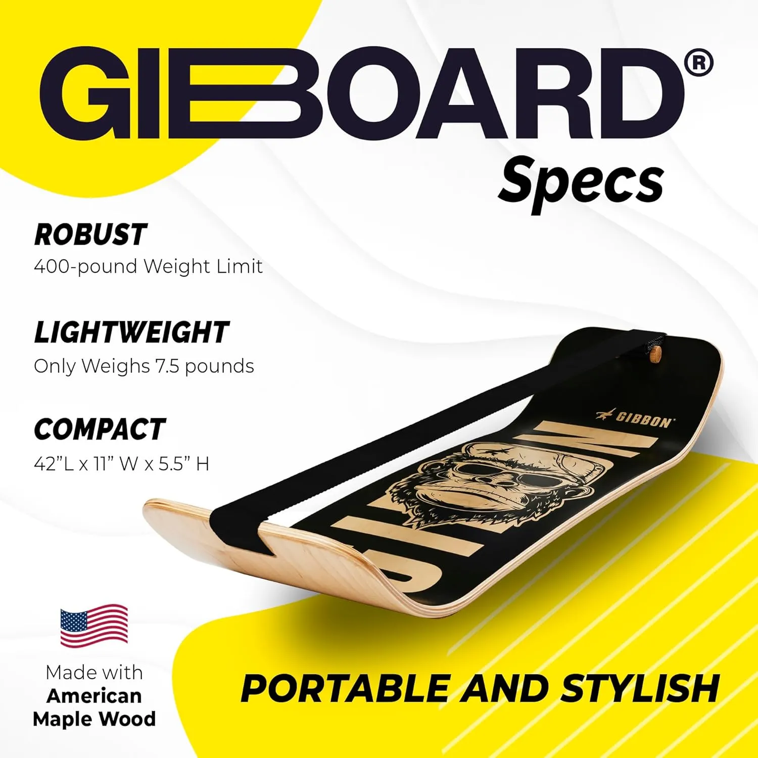 GIBBON GiBoard Balance Board Kids & Adults - Slack Board Workout Equipment Home Gym Training - Wooden Balance Boards for Adults Trainer - Standing Desk Exercise - Yoga, Agility, Pilates, Core & More