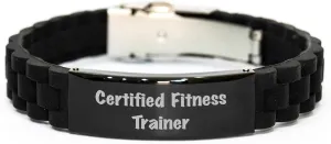 GIFTVILLE & SURPRISE Fitness Trainer Gifts from Friends - Inspirational Quote Glide lock Clasp Black Stainless Steel Silicone Adjustable Bracelet for Men - Unique Father's Day Unique Gift