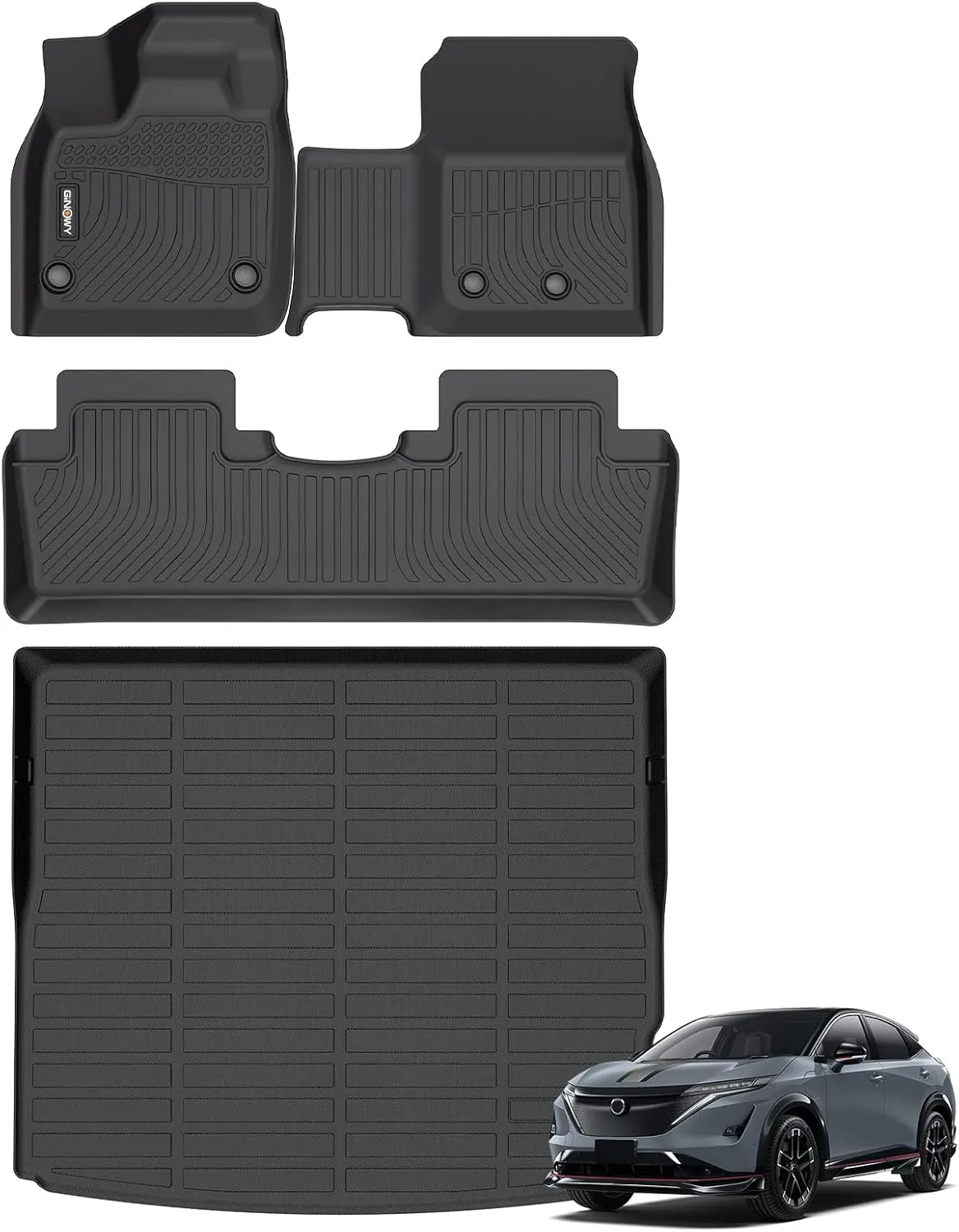 GINOWY-Floor Mats with Cargo Liner for Nissan Ariya 2023 2024 2025, All Weather Car Floor Mat Cargo Trunk Mat TPE Rubber Liners Ariya Accessories