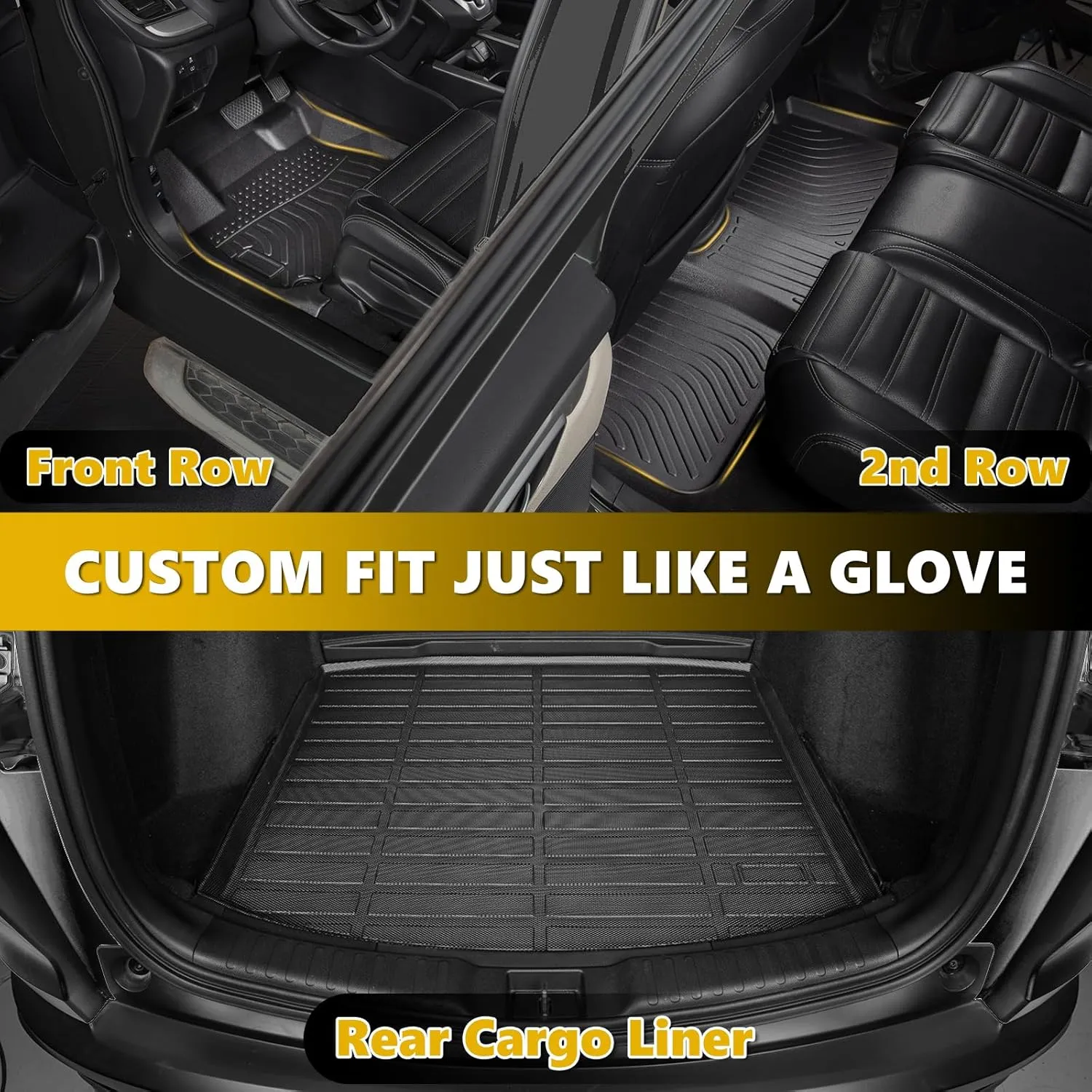 GINOWY-Floor Mats with Cargo Liner for Nissan Ariya 2023 2024 2025, All Weather Car Floor Mat Cargo Trunk Mat TPE Rubber Liners Ariya Accessories