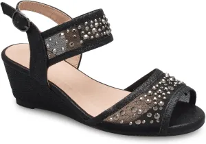 Girl's Peep Toe Rhinestone Ankle Strap with Adjustable Buckle Wedge Sandals - Adorable, Comfort, Casual
