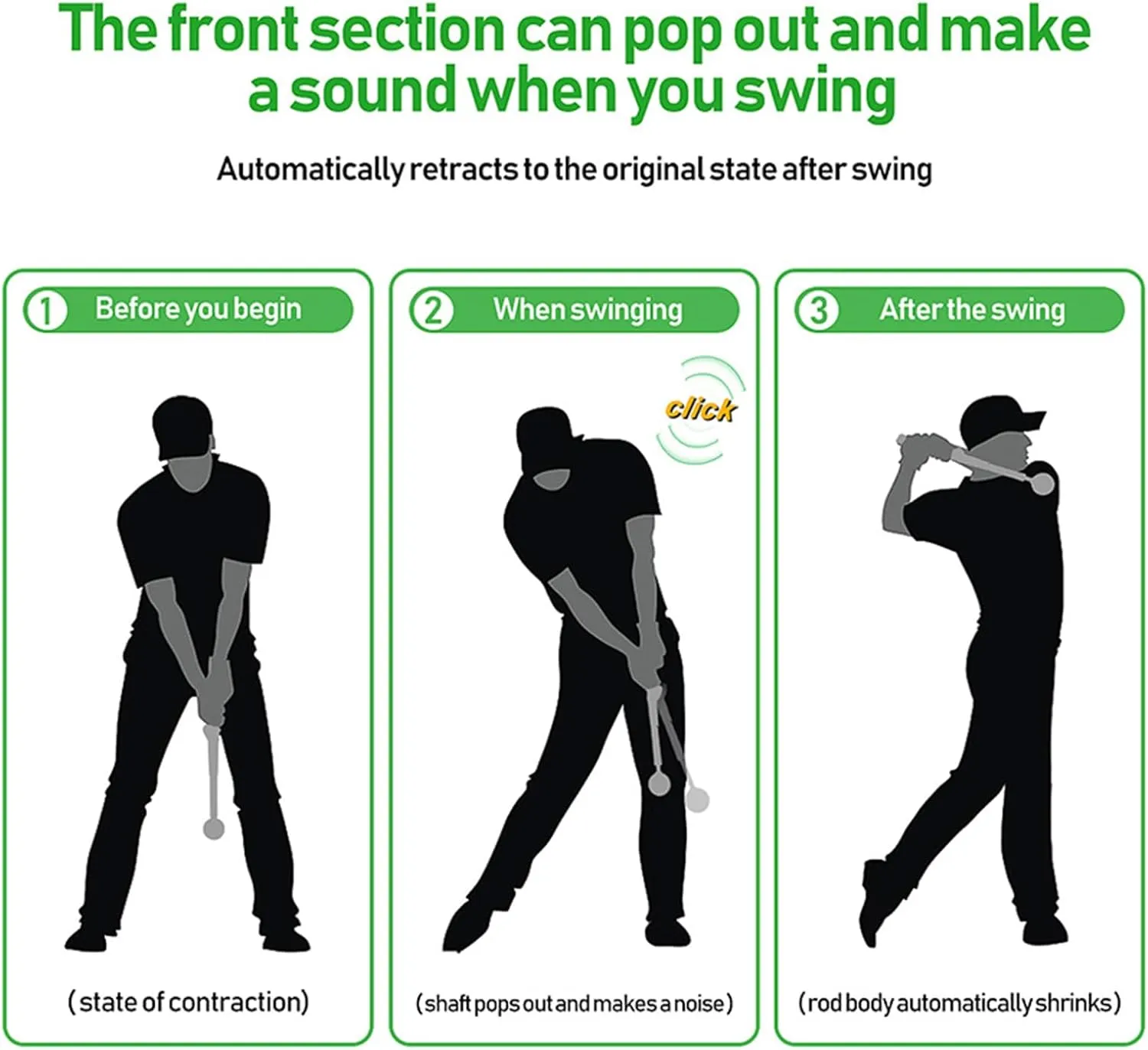 Gloryboom Telescopic Club, Retractable Golf Swing Training Aid, Portable Grip Trainer, with Click Feedback for Right & Left Handed Golfers, Ideal for Beginners Indoor & Outdoor Practice