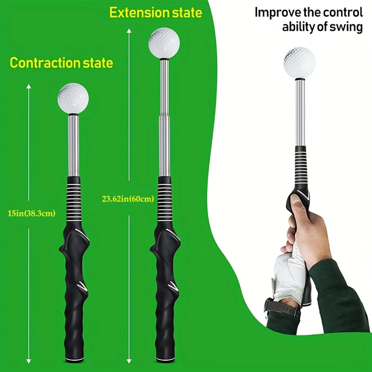 Gloryboom Telescopic Club, Retractable Golf Swing Training Aid, Portable Grip Trainer, with Click Feedback for Right & Left Handed Golfers, Ideal for Beginners Indoor & Outdoor Practice