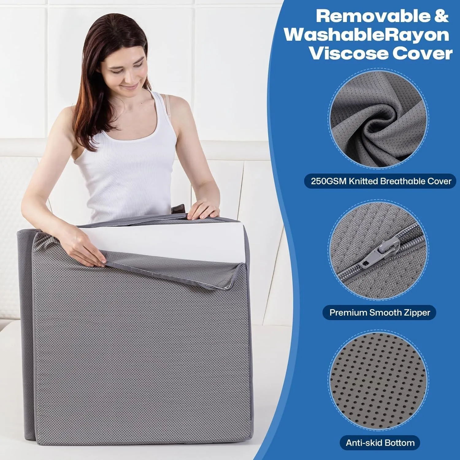 GOHOME Cooling Wedge Pillow Set for After Surgery, 3-Piece Adjustable Memory Foam Bed Wedge Pillow for Sleeping - Acid Reflux, Snoring, Neck Pain and Back Pain, Grey