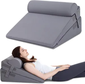 GOHOME Cooling Wedge Pillow Set for After Surgery, 3-Piece Adjustable Memory Foam Bed Wedge Pillow for Sleeping - Acid Reflux, Snoring, Neck Pain and Back Pain, Grey