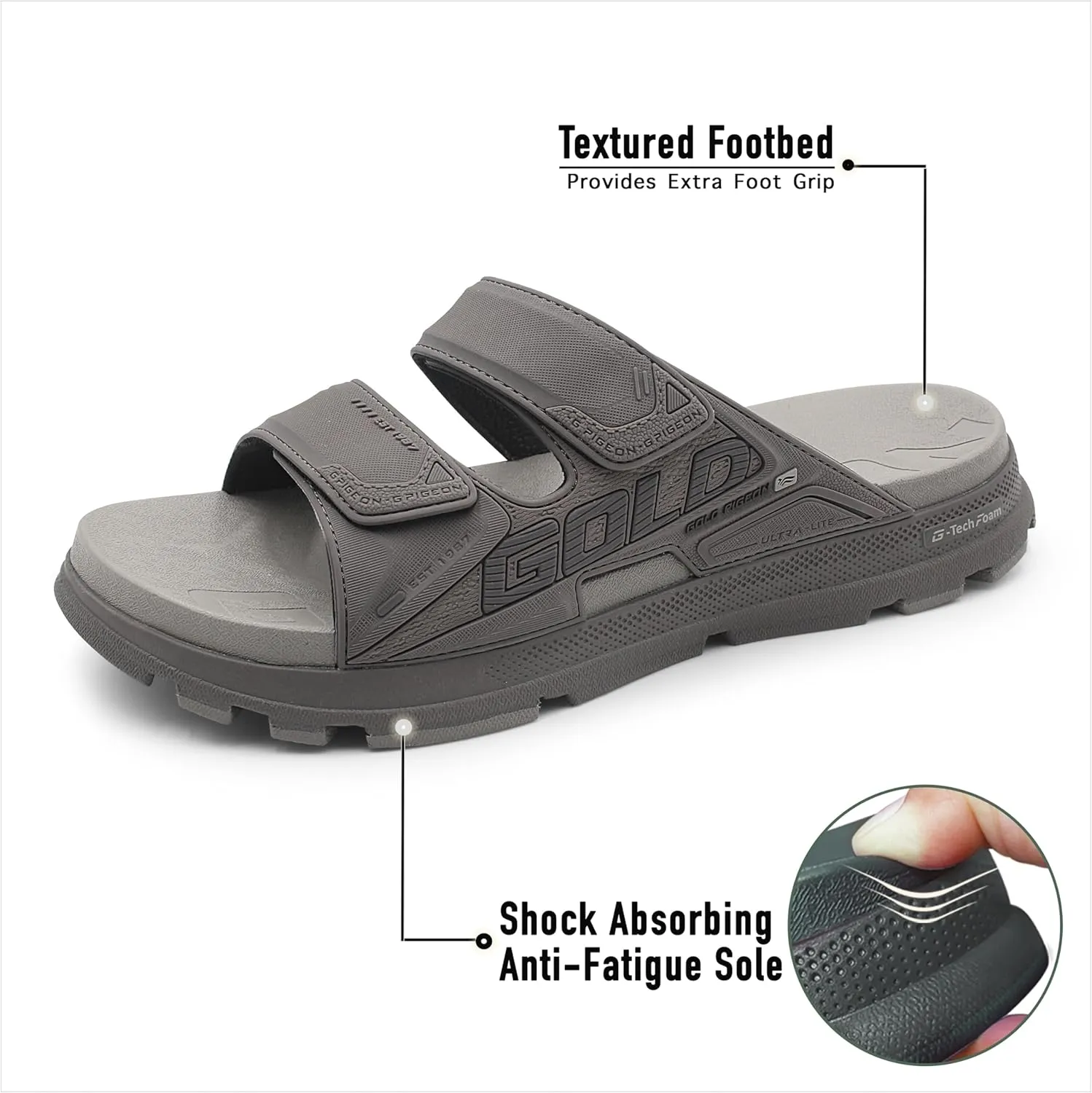 Gold Pigeon Shoes EVA Anti-Fatigue Ultra-Cushion Unisex Slide Sandals Adjustable Straps