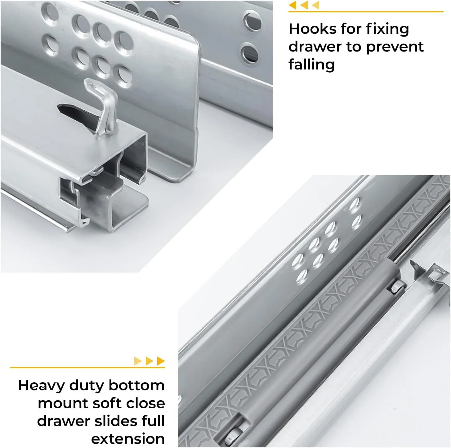 goldenwarm 1 Pair Undermount Soft Close Drawer Slides 21 Inch, Hidden Bottom Mount Full Extension Drawer Rails with Bracket & 3D Adjustable Locking Device, Heavy Duty 100 LB Capacity