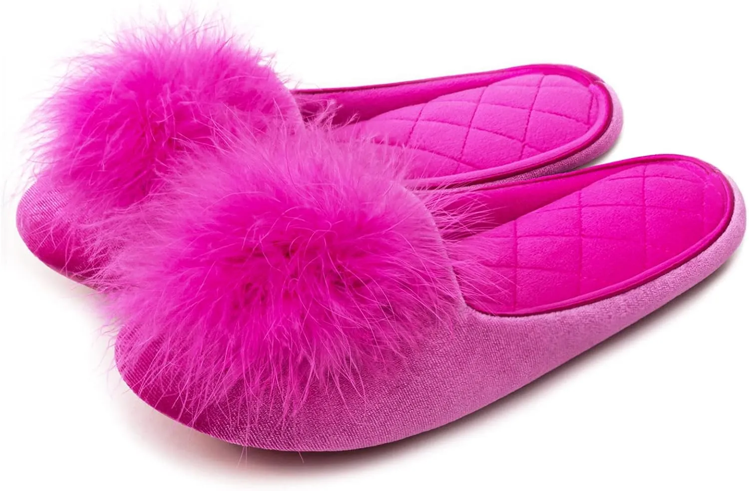GRITHEIM Women's Fuzzy Pom Pom Velvet Memory Foam House Slippers Ladies Cozy Chenille Knit Bedroom Slippers Non-slip Sole Indoor Outdoor