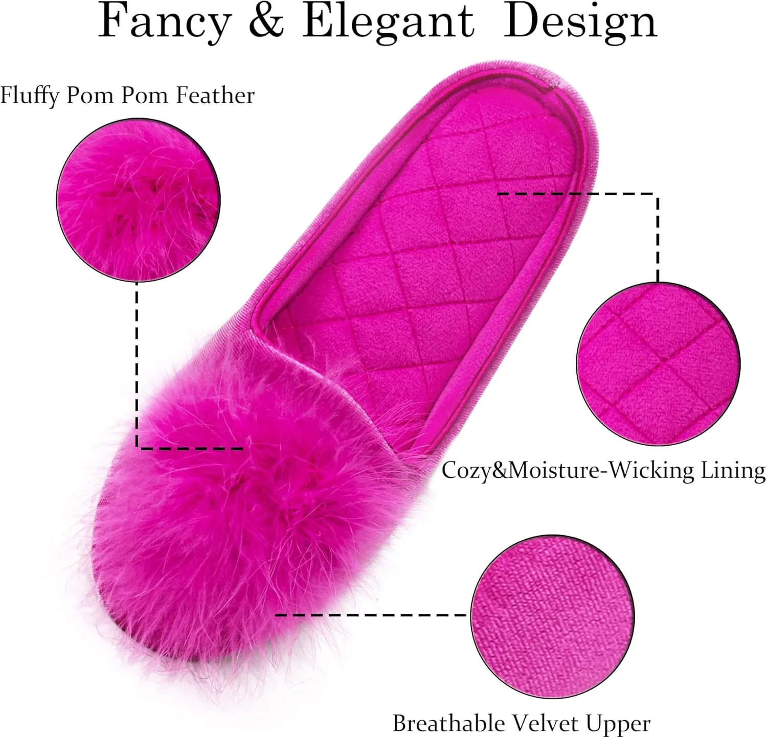 GRITHEIM Women's Fuzzy Pom Pom Velvet Memory Foam House Slippers Ladies Cozy Chenille Knit Bedroom Slippers Non-slip Sole Indoor Outdoor