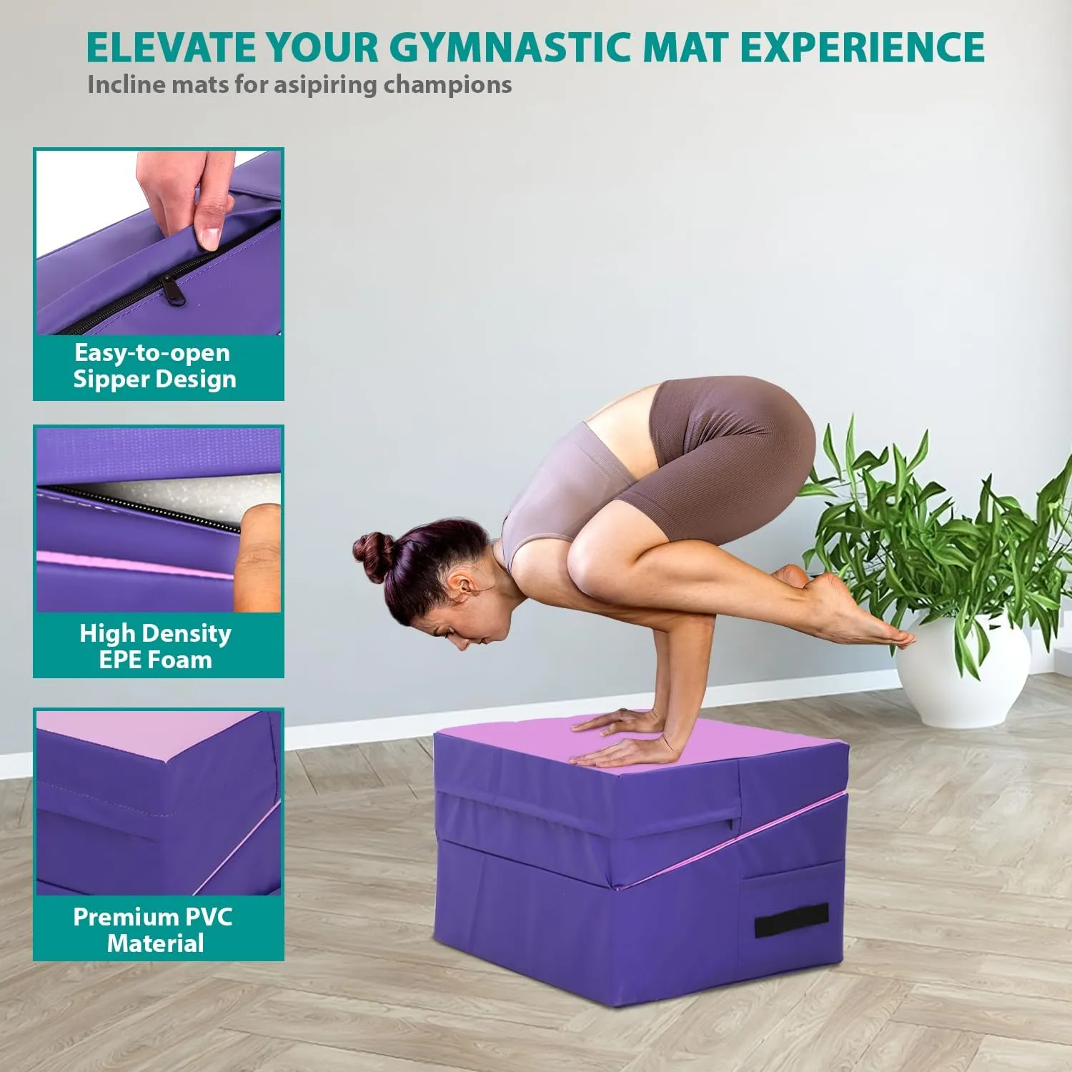 Gymnastics Tumbling Mat with Handle Non-Slip Cheese Wedge Mat Ideal for Yoga, Pilates,Martial Arts Suitable for Gym,Fitness Studio,Home Use