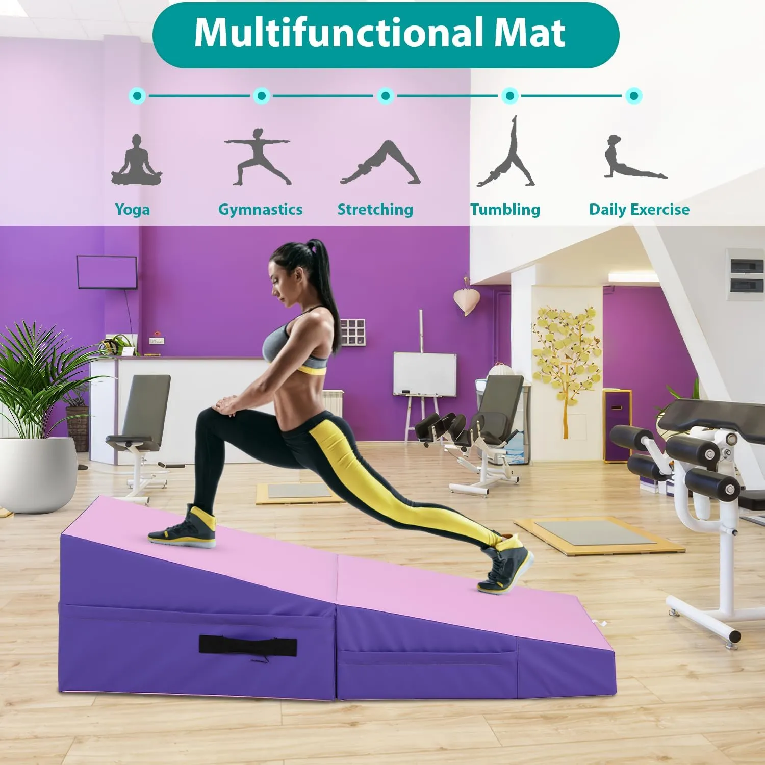 Gymnastics Tumbling Mat with Handle Non-Slip Cheese Wedge Mat Ideal for Yoga, Pilates,Martial Arts Suitable for Gym,Fitness Studio,Home Use