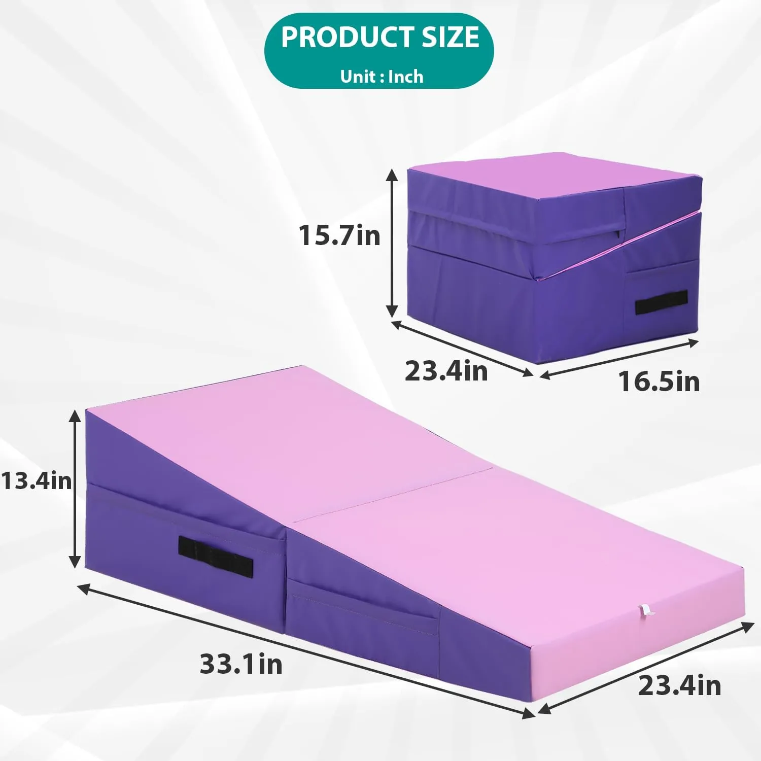 Gymnastics Tumbling Mat with Handle Non-Slip Cheese Wedge Mat Ideal for Yoga, Pilates,Martial Arts Suitable for Gym,Fitness Studio,Home Use