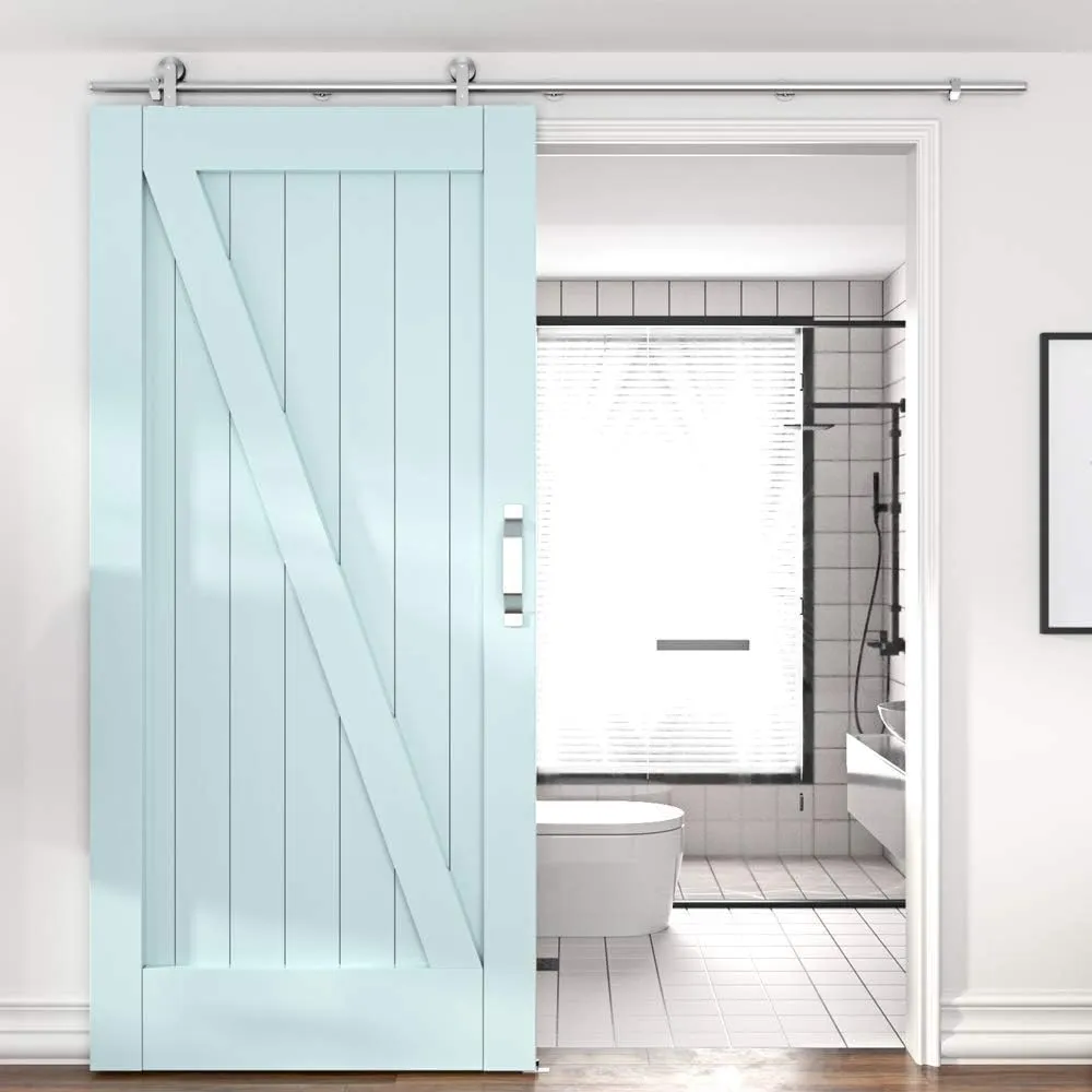 HAHAEMAIL 6FT Top Mount Stainless Steel Sliding Barn Door Hardware Track Kit, Heavy Duty, Anti-Rust, Slide Smoothly Quietly Easy Install 6FT Track Kit for 30"~36" Wide Single Door