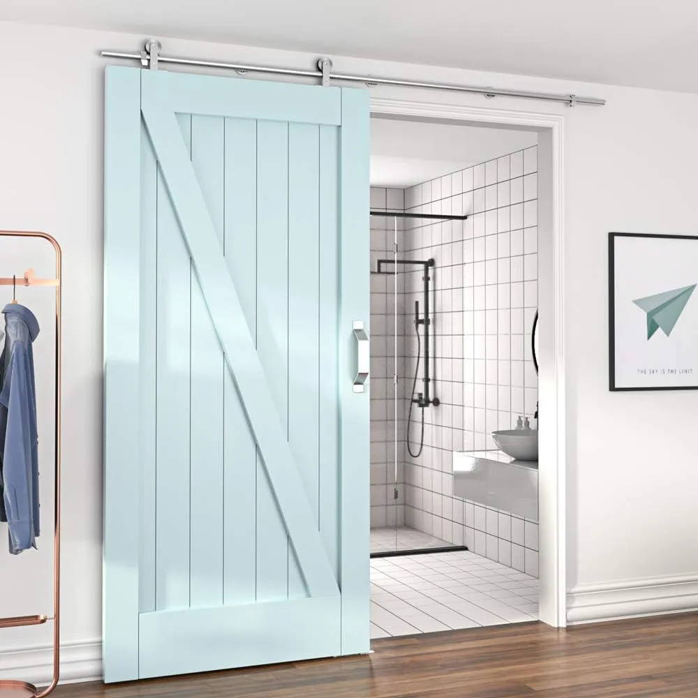 HAHAEMAIL 6FT Top Mount Stainless Steel Sliding Barn Door Hardware Track Kit, Heavy Duty, Anti-Rust, Slide Smoothly Quietly Easy Install 6FT Track Kit for 30"~36" Wide Single Door