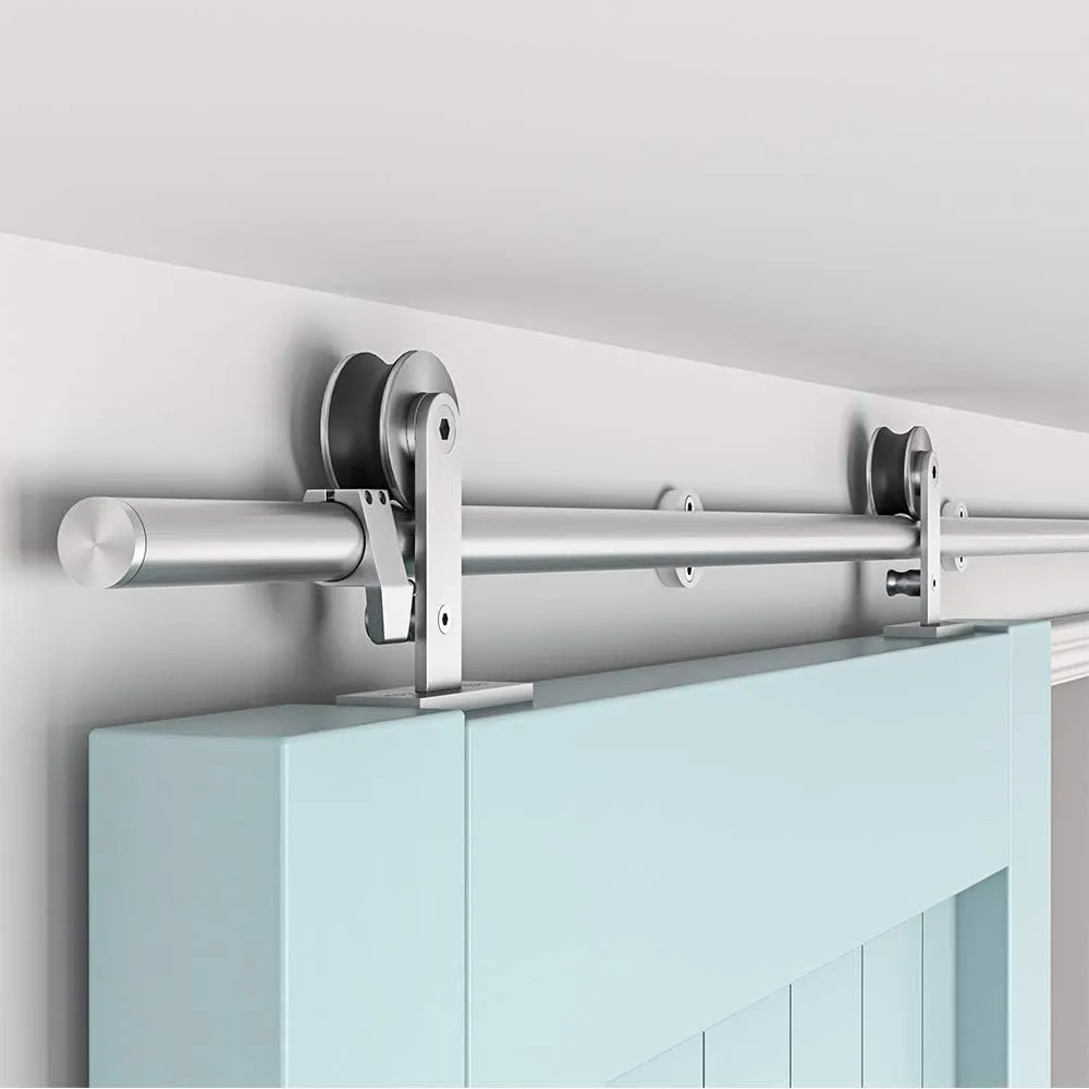 HAHAEMAIL 6FT Top Mount Stainless Steel Sliding Barn Door Hardware Track Kit, Heavy Duty, Anti-Rust, Slide Smoothly Quietly Easy Install 6FT Track Kit for 30"~36" Wide Single Door
