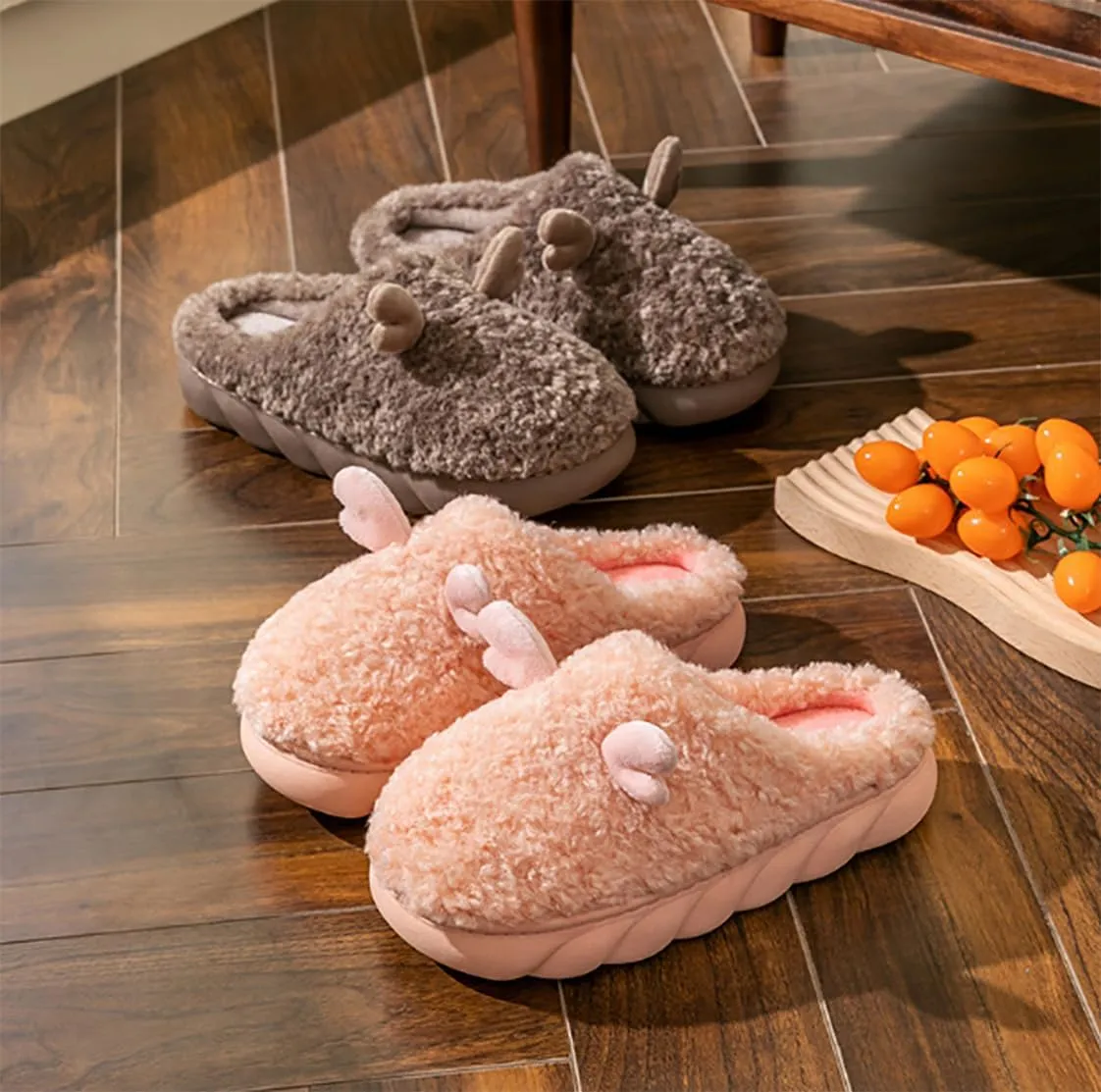 HANDKEI Women's Slippers Cute Rabbit Winter Anti slip Home Slippers Warm Plush Non slip Indoor and Outdoor Shoes