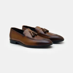Handmade Men brown leather Tassels moccasins, brown leather moccasins shoes