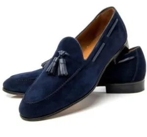 Handmade Mens blue suede moccasins shoes, Men blue suede Tassels loafer