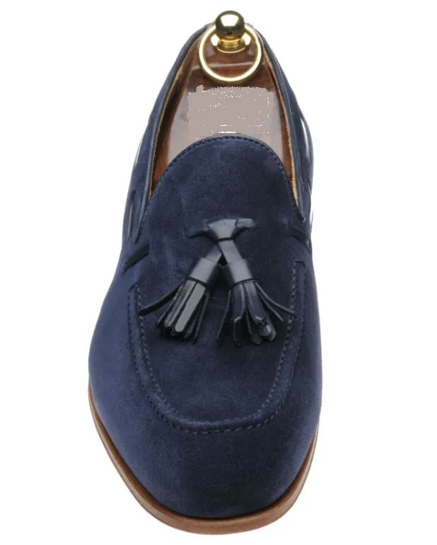Handmade Mens blue suede moccasins shoes, Men blue suede Tassels loafer