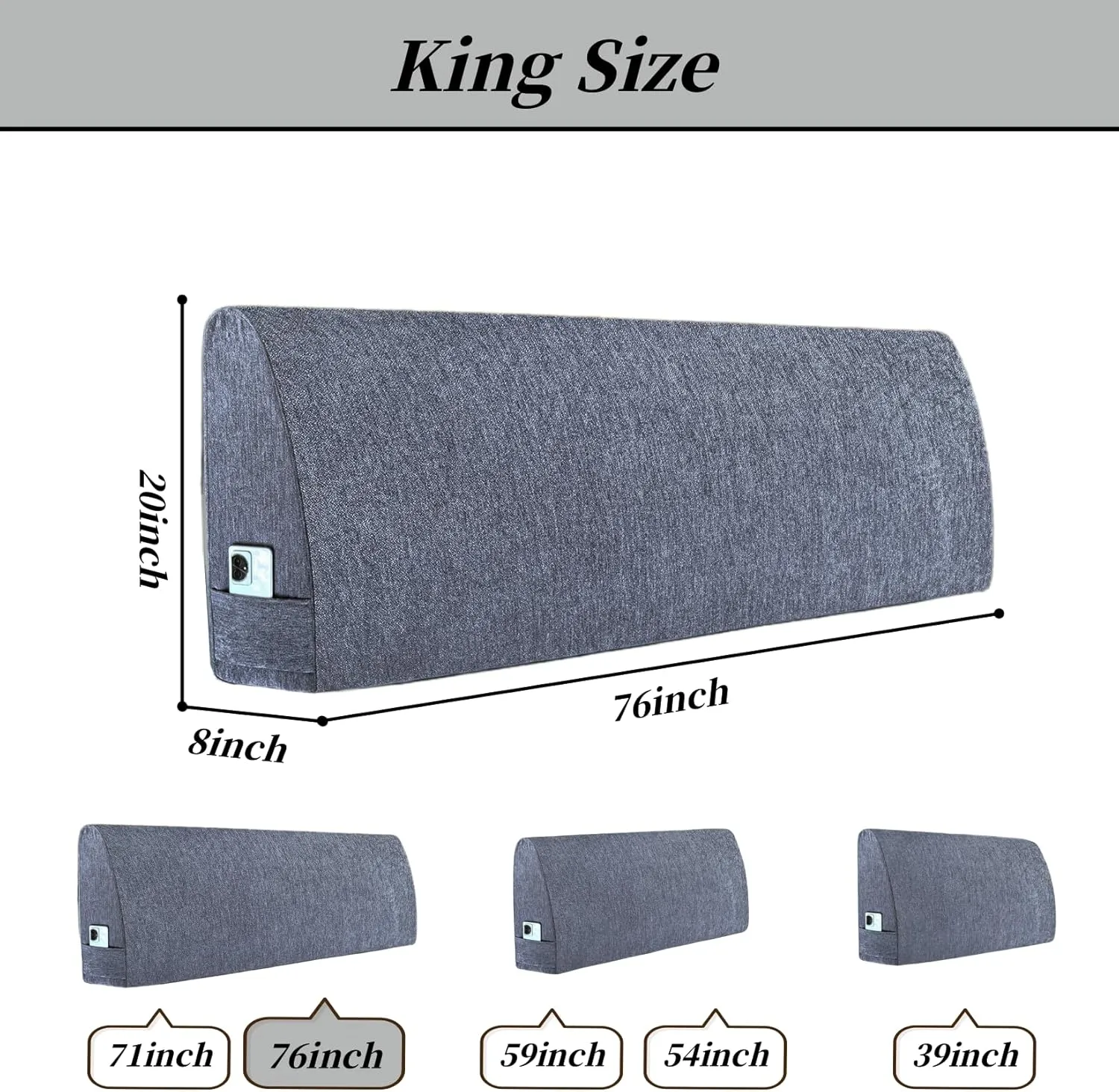 Headboard Wedge Pillow，King Headboard Pillow，Reading Pillow for Bed，backrest Pillows for Sitting in Bed,Perfect for Sitting, Reading or Working, with Removable Cover, Dark Blue