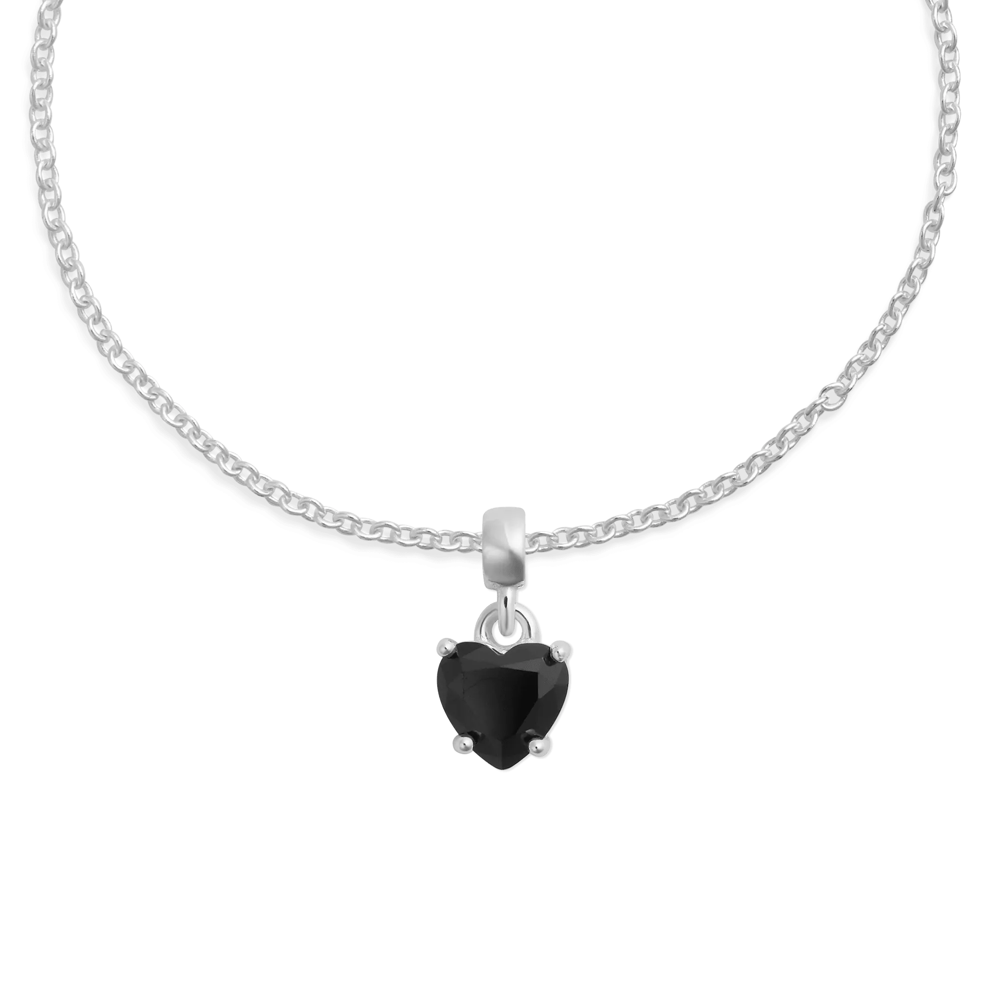 Heart Black Crystal Charm S925 Sterling Silver