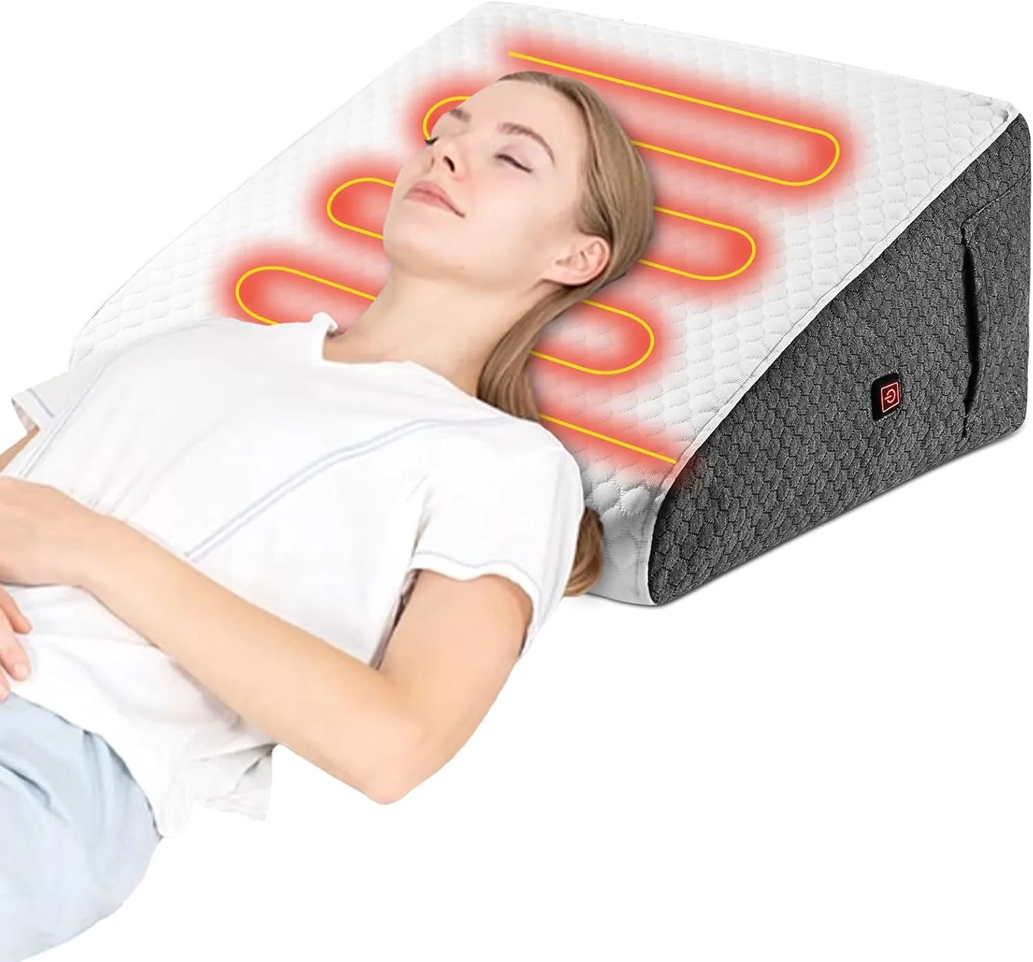 Heated Wedge Pillow for Sleeping, 10" Bed Wedge Pillow Headboard with NTC 3-Level Temperature Control, Triangle Pillow Wedge for Sleep Apnea, Acid Reflux Relief, Back Pain Relief