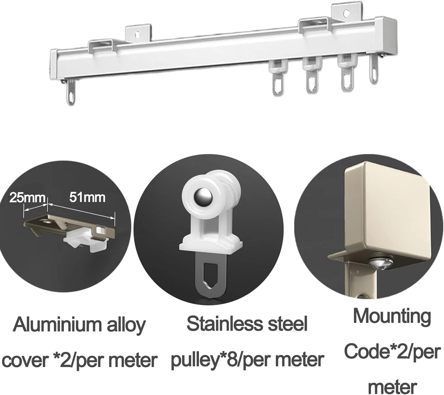 Heavy Duty Aluminium Alloy Curtain Track System with Mute Rollers - Straight Double Silent Ceiling Rail for Smooth Operation and Easy Installation
