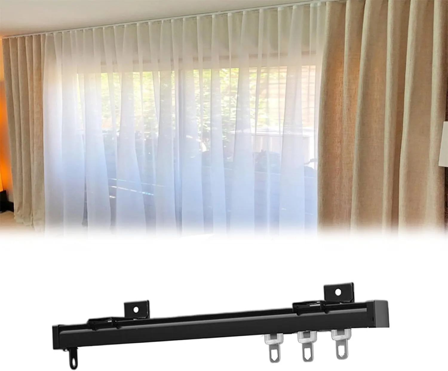 Heavy Duty Aluminium Alloy Curtain Track System with Mute Rollers - Straight Double Silent Ceiling Rail for Smooth Operation and Easy Installation