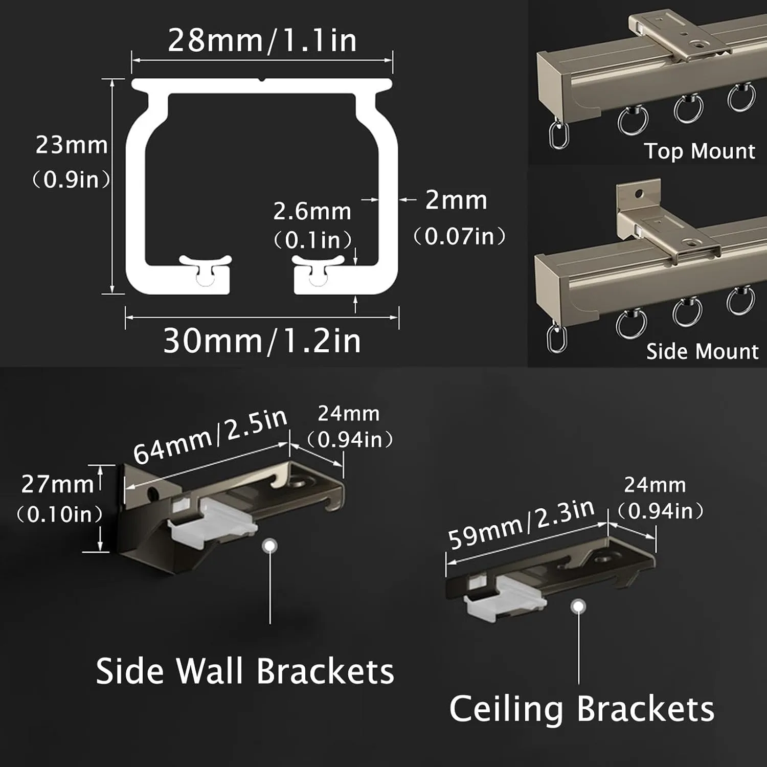 Heavy Duty Curtain Track Rails,Ceiling Or Wall Mount 50-600 Cm Aluminium Sliding System Kit for Room Di viders, Bedroom Privacy, Shower Rod,Straight (Color :